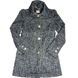 Juicy Couture Coat Size 4 Black 100% Wool Tweed Mid-Length Gold Buttons Classic